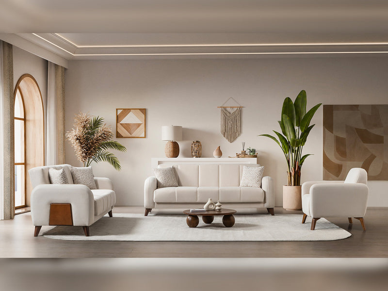 Polo 3-pieces (Sofa & Loveseat & Chair) Livingroom Set in Cream - 200-ST-POL-FLORIA 04-321
