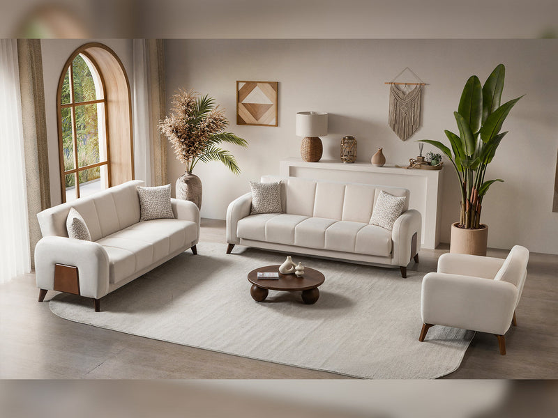 Polo 3-pieces (Sofa & Loveseat & Chair) Livingroom Set in Cream - 200-ST-POL-FLORIA 04-321