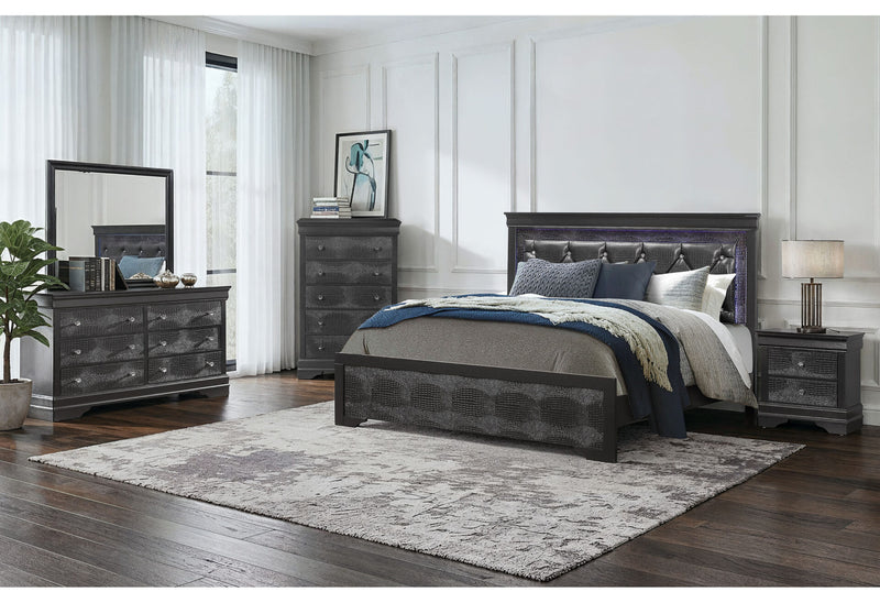 Pompei Metallic Grey Full Bed Grey With Led - POMPEI-GR-FBG-N