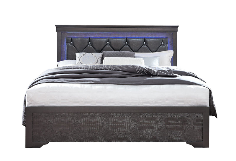Pompei Metallic Grey Full Bed With Led - POMPEI-GR-FB-N