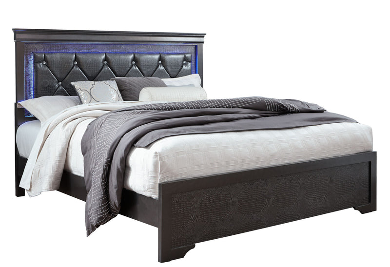 Pompei Metallic Grey King Bed With Led - POMPEI-GR-KB-N