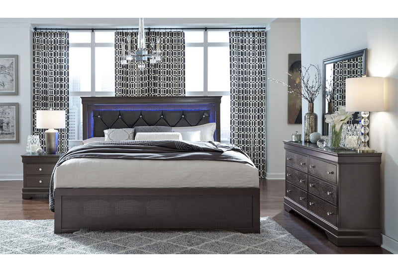 Pompei Metallic Grey King Bed With Led - POMPEI-GR-KB-N