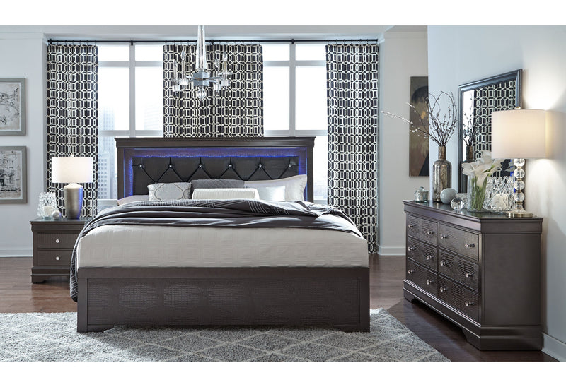 Pompei Metallic Grey Queen Bed With Led - Gate FurnitureQueen Bed