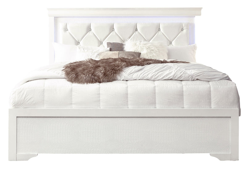 Pompei Metallic White Full Bed With Led - Gate FurnitureFull Bed
