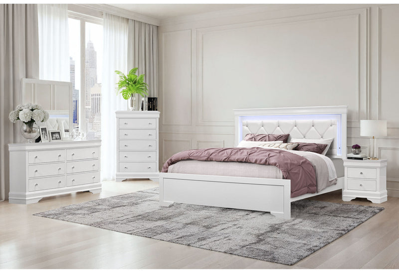 Pompei Metallic White King Bed Group With Led - POMPEI-WH-KBG-N