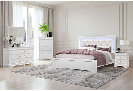 Pompei Metallic White King Bed Group With Led - POMPEI-WH-KBG-N