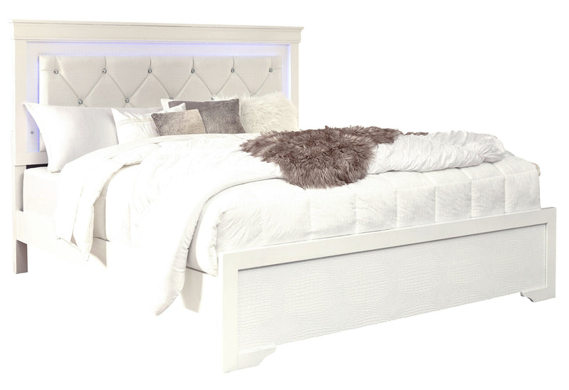Pompei Metallic White Queen Bed With Led - Gate FurnitureQueen Bed