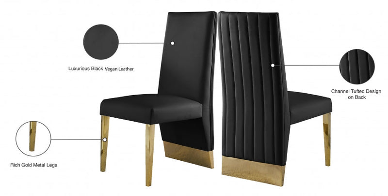 Porsha Vegan Leather Upholstered Dining Chair in Black, Set of 2 - 749Black-C