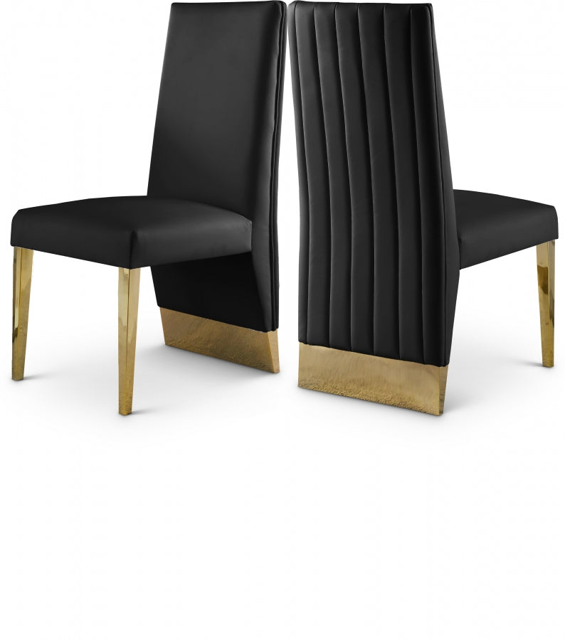 Porsha Vegan Leather Upholstered Dining Chair in Black, Set of 2 - 749Black-C