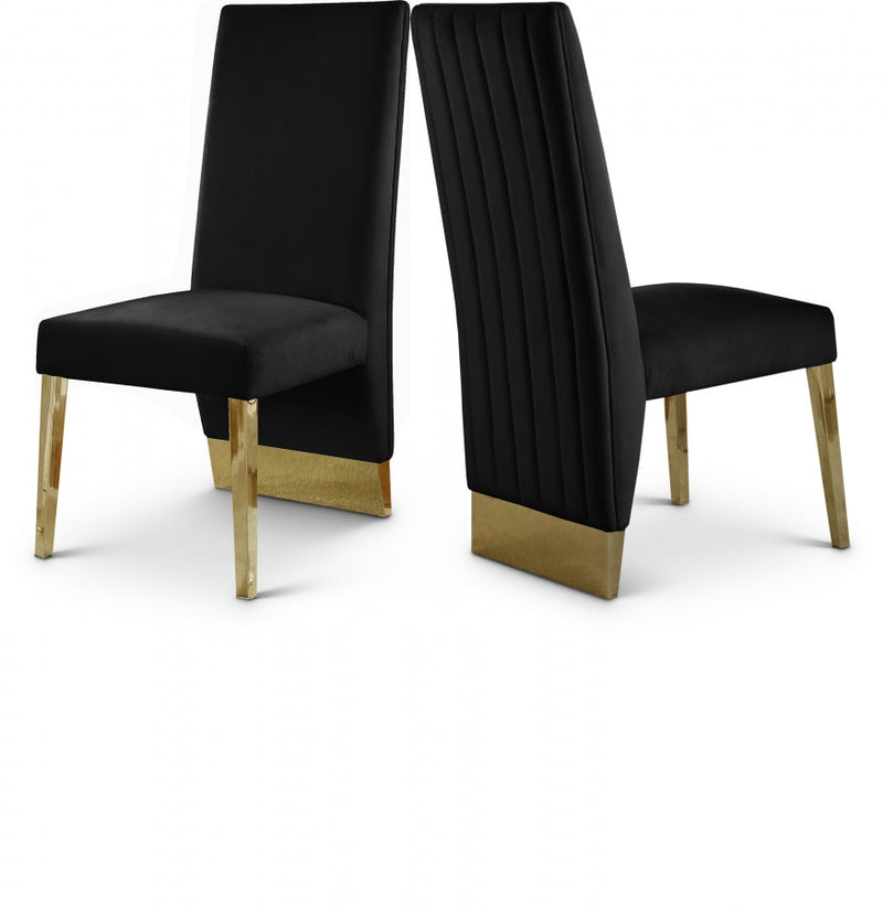 Porsha Velvet Upholstered Dining Chair in Black, Set of 2 - 755Black-C