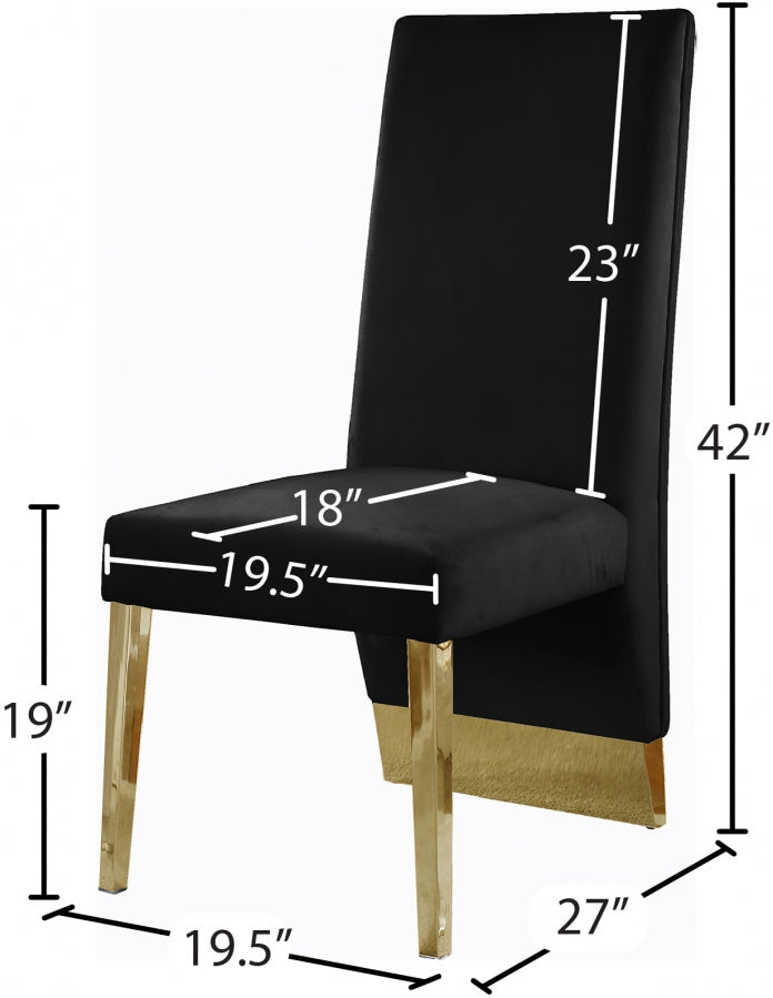 Porsha Velvet Upholstered Dining Chair in Black, Set of 2 - 755Black-C