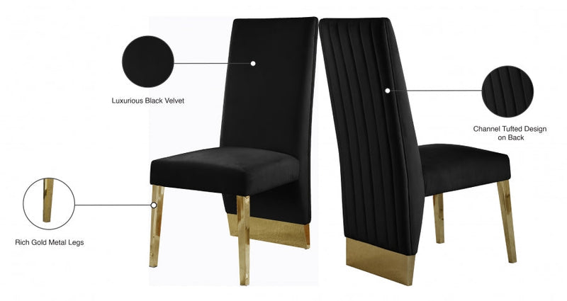 Porsha Velvet Upholstered Dining Chair in Black, Set of 2 - 755Black-C