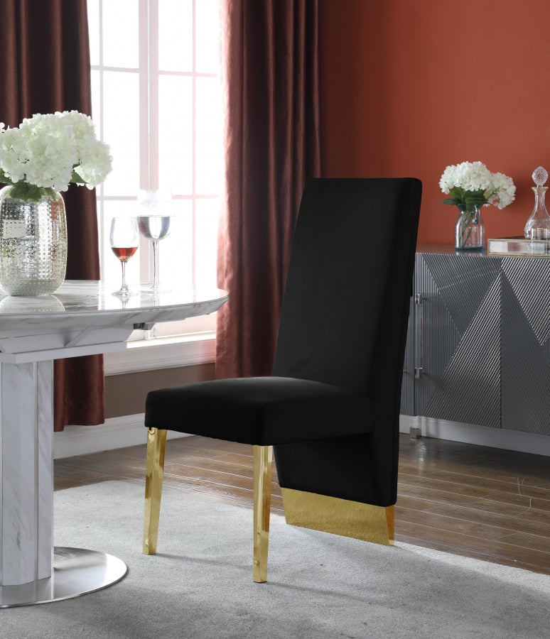 Porsha Velvet Upholstered Dining Chair in Black, Set of 2 - 755Black-C