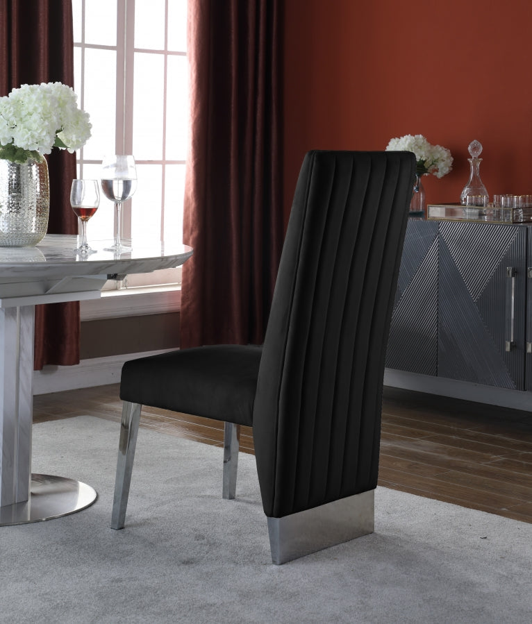 Porsha Velvet Upholstered Dining Chair in Black, Set of 2 - 756Black-C