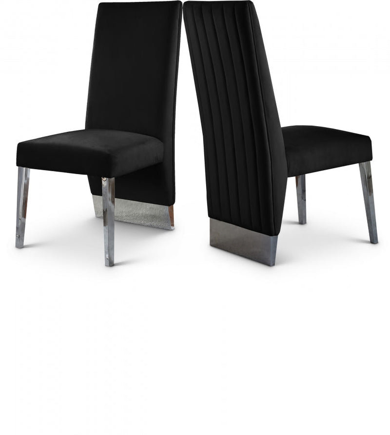Porsha Velvet Upholstered Dining Chair in Black, Set of 2 - 756Black-C