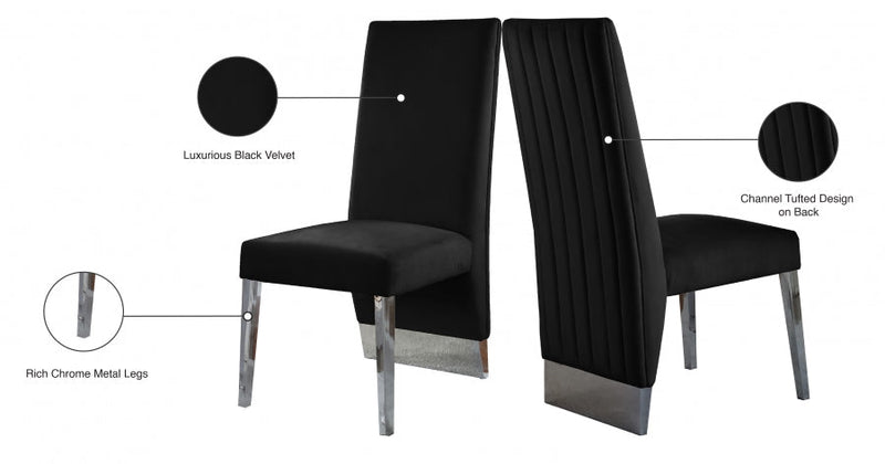 Porsha Velvet Upholstered Dining Chair in Black, Set of 2 - 756Black-C