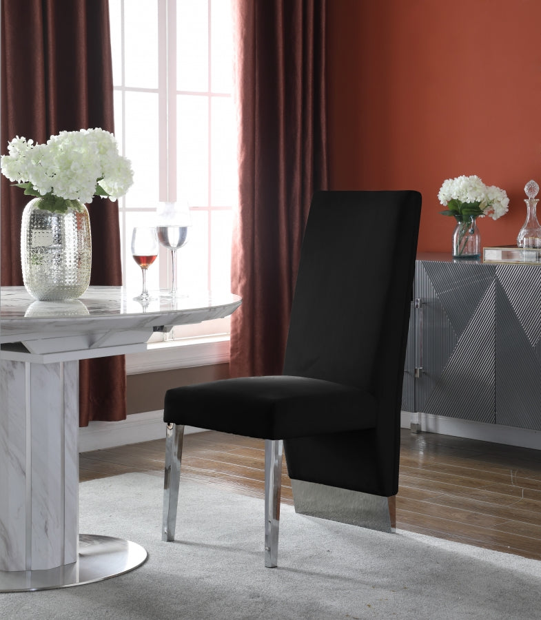 Porsha Velvet Upholstered Dining Chair in Black, Set of 2 - 756Black-C