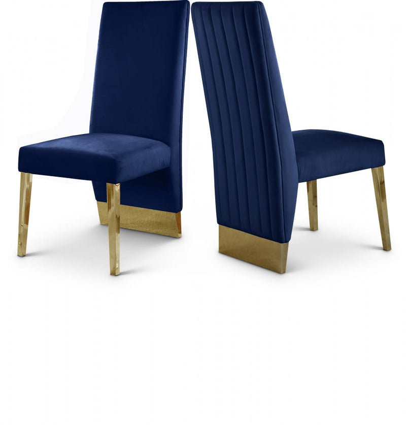Porsha Velvet Upholstered Dining Chair in Blue, Set of 2 - 755Navy-C