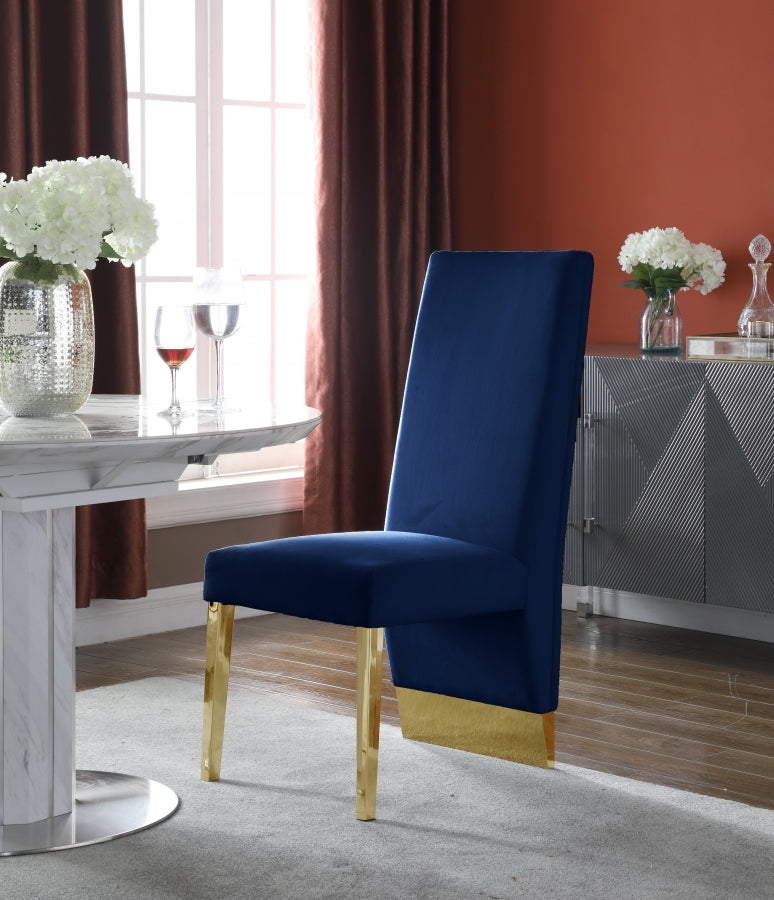Porsha Velvet Upholstered Dining Chair in Blue, Set of 2 - 755Navy-C