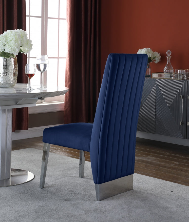 Porsha Velvet Upholstered Dining Chair in Blue, Set of 2 - 756Navy-C