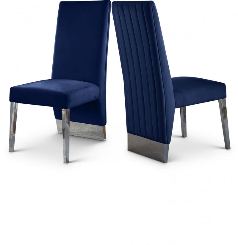 Porsha Velvet Upholstered Dining Chair in Blue, Set of 2 - 756Navy-C