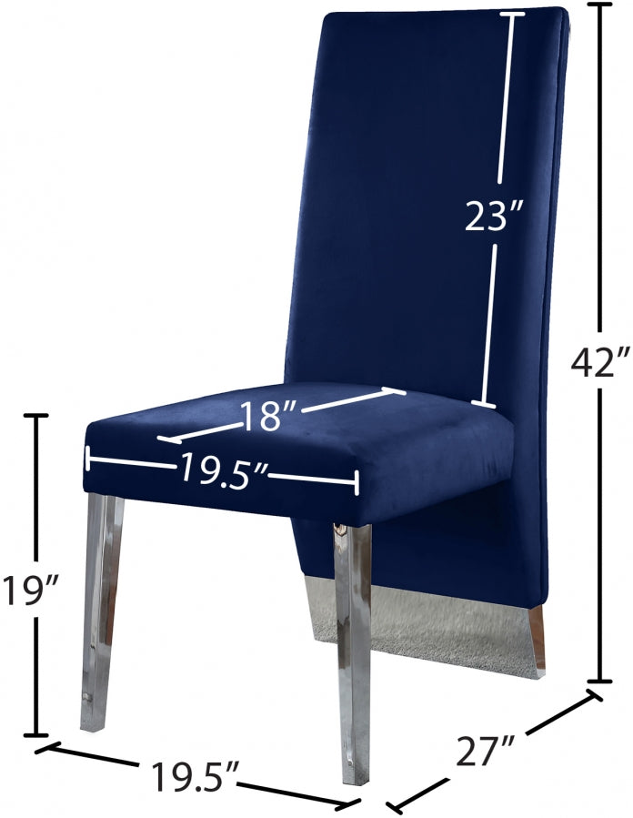 Porsha Velvet Upholstered Dining Chair in Blue, Set of 2 - 756Navy-C