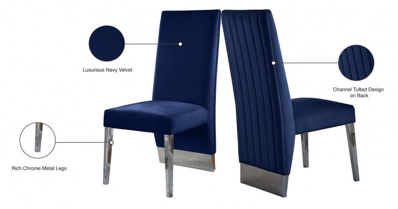 Porsha Velvet Upholstered Dining Chair in Blue, Set of 2 - 756Navy-C