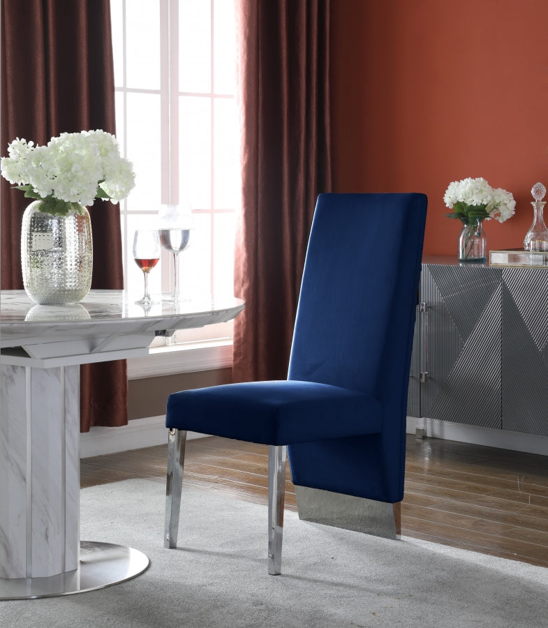 Porsha Velvet Upholstered Dining Chair in Blue, Set of 2 - 756Navy-C