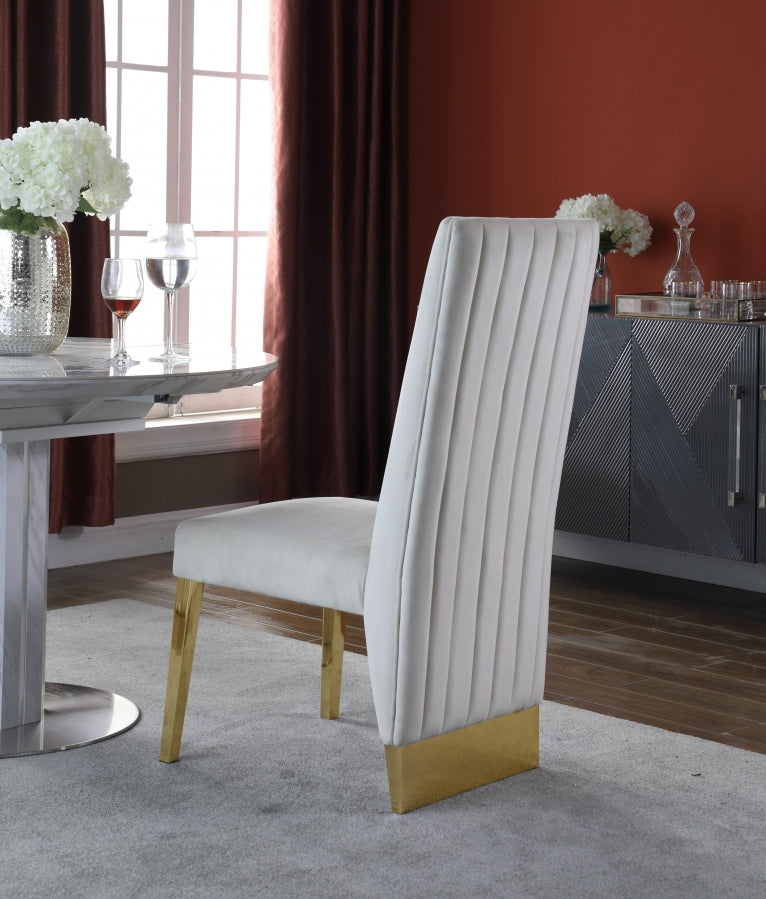 Porsha Velvet Upholstered Dining Chair in Cream, Set of 2 - 755Cream-C