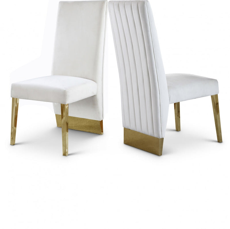 Porsha Velvet Upholstered Dining Chair in Cream, Set of 2 - 755Cream-C