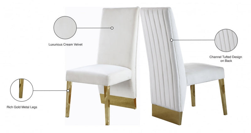 Porsha Velvet Upholstered Dining Chair in Cream, Set of 2 - 755Cream-C