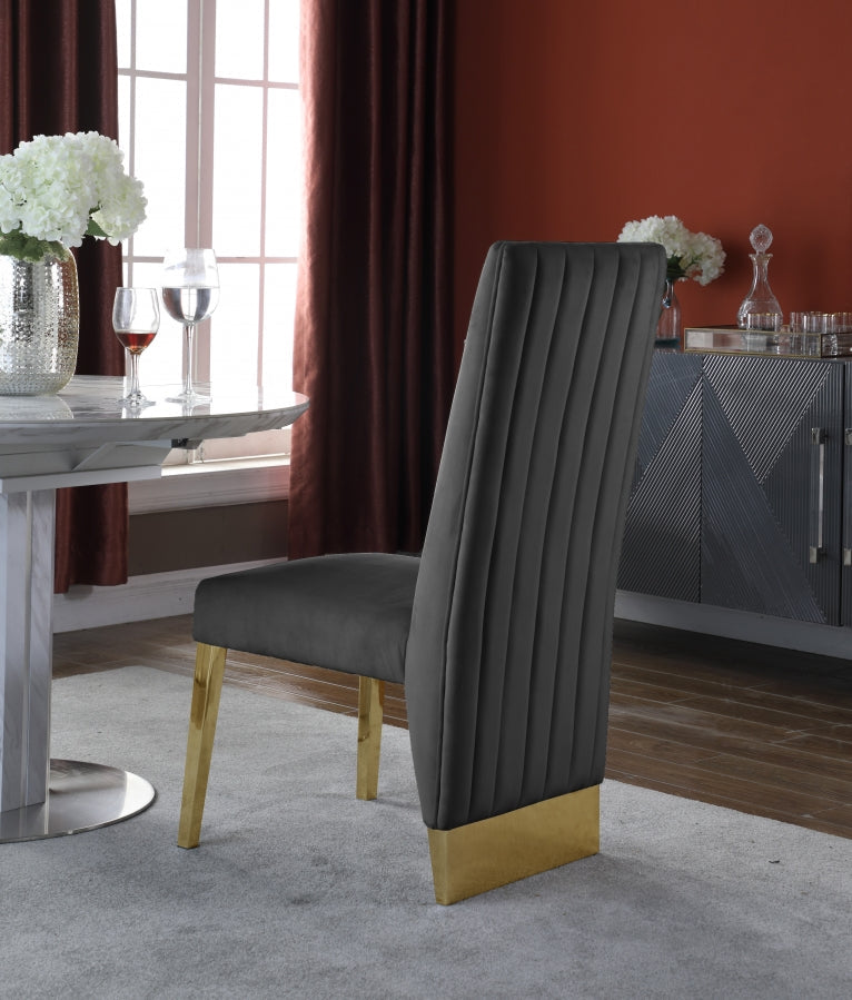 Porsha Velvet Upholstered Dining Chair in Grey, Set of 2 - 755Grey-C