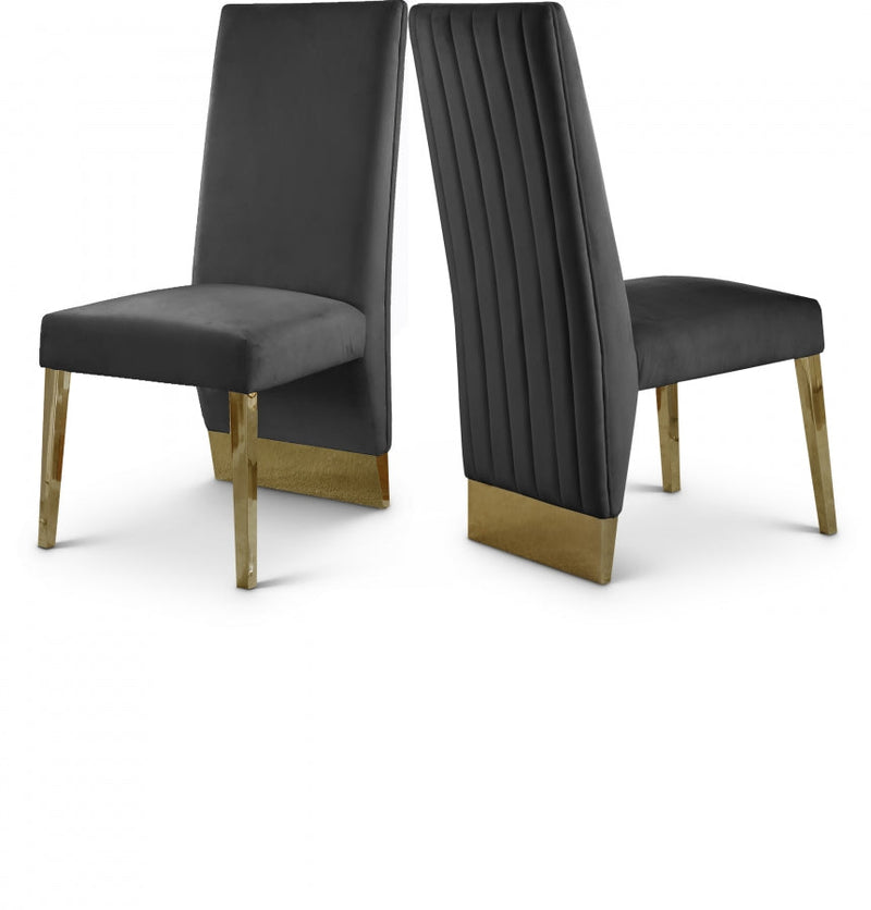 Porsha Velvet Upholstered Dining Chair in Grey, Set of 2 - 755Grey-C