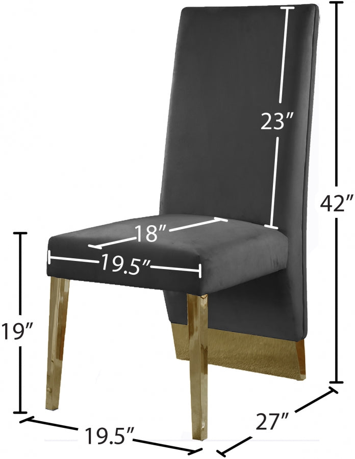 Porsha Velvet Upholstered Dining Chair in Grey, Set of 2 - 755Grey-C