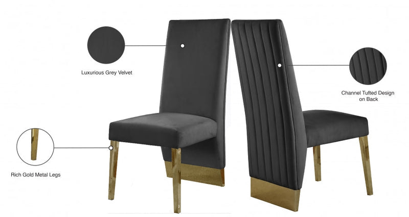 Porsha Velvet Upholstered Dining Chair in Grey, Set of 2 - 755Grey-C