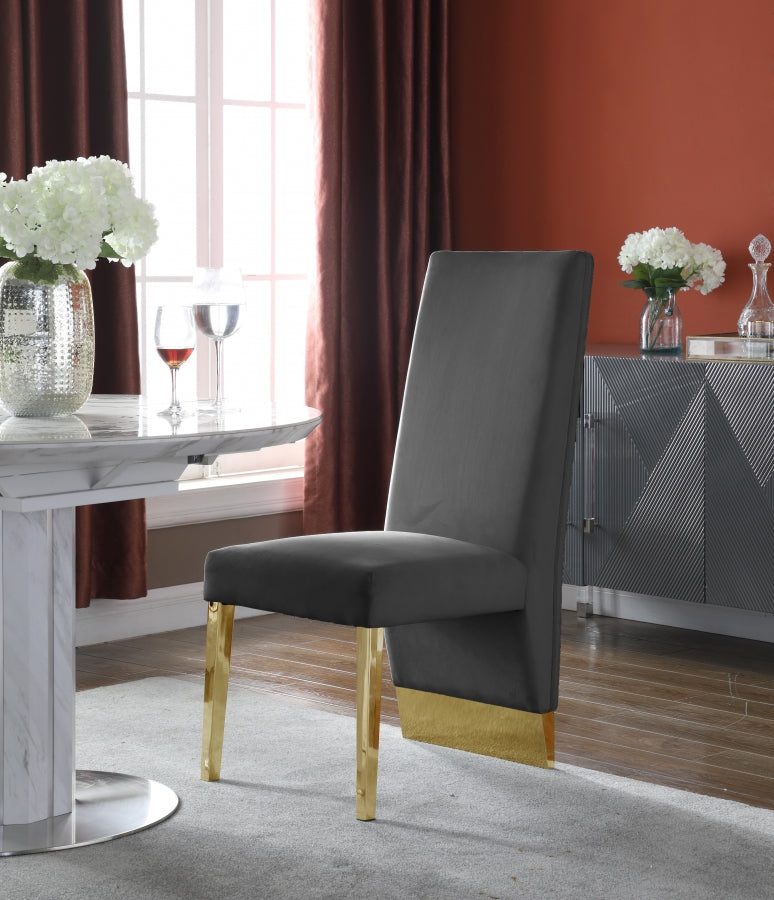 Porsha Velvet Upholstered Dining Chair in Grey, Set of 2 - 755Grey-C