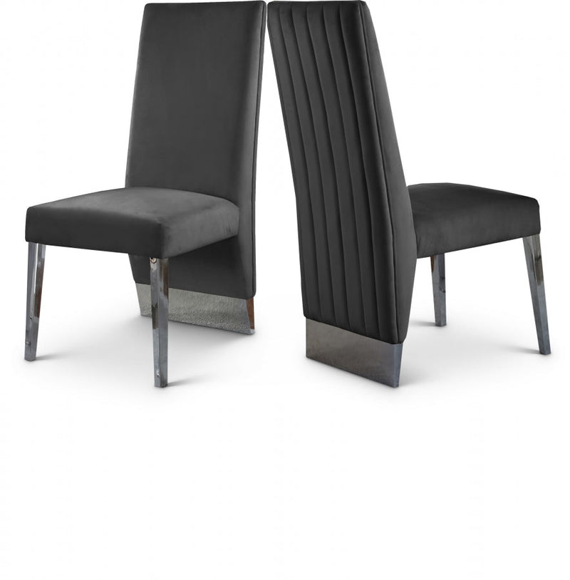Porsha Velvet Upholstered Dining Chair in Grey, Set of 2 - 756Grey-C