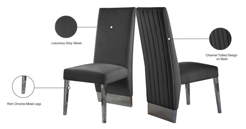 Porsha Velvet Upholstered Dining Chair in Grey, Set of 2 - 756Grey-C
