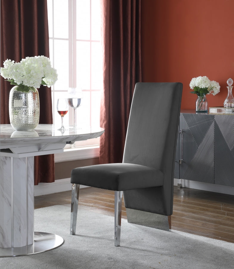 Porsha Velvet Upholstered Dining Chair in Grey, Set of 2 - 756Grey-C