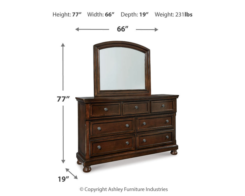 Porter King Panel Bed with Mirrored Dresser, Chest and Nightstand in Rustic Brown - PKG006252