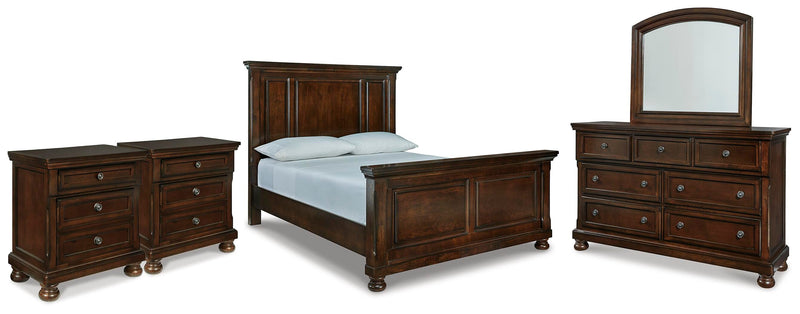 Porter Queen Panel Bed, Dresser, Mirror and 2 Nightstands - B697B52