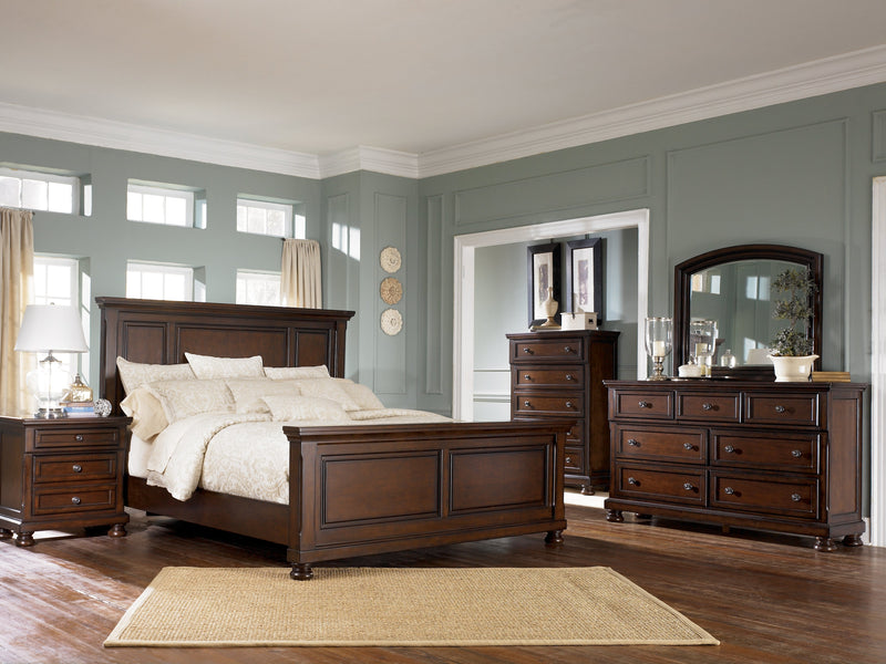 Porter Queen Panel Bed with Mirrored Dresser and Chest in Rustic Brown - PKG006288