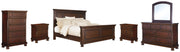 Porter Queen Panel Bed with Mirrored Dresser, Chest and 2 Nightstands in Rustic Brown - PKG006290