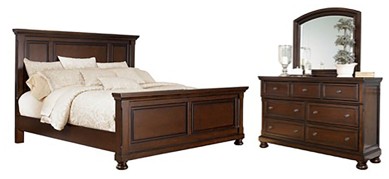 Porter Queen Panel Bed with Mirrored Dresser in Rustic Brown - PKG000520