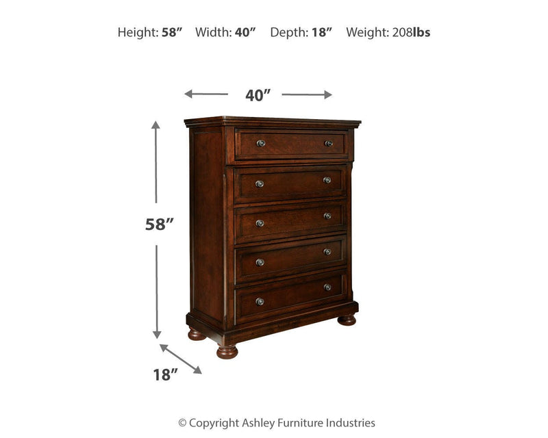 Porter Rustic Brown King Panel Bed, Chest and 2 Nightstands - B697B31