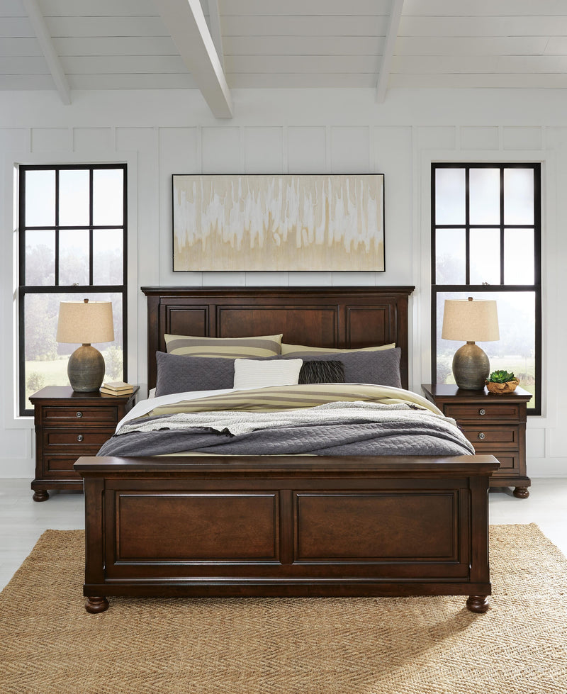 Porter Rustic Brown King Panel Bed, Chest and 2 Nightstands - B697B31