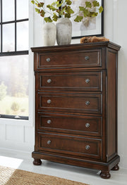 Porter Rustic Brown King Panel Bed, Chest and 2 Nightstands - B697B31
