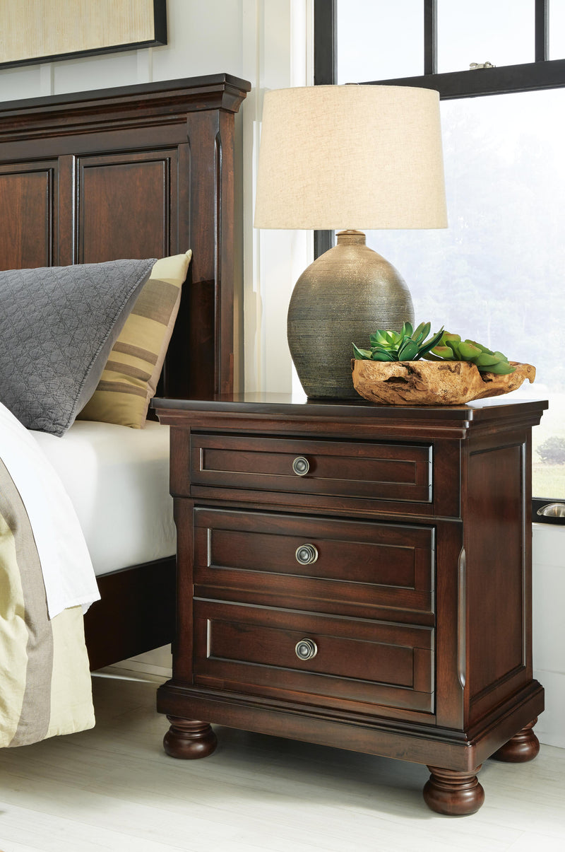 Porter Rustic Brown King Panel Bed, Chest and 2 Nightstands - B697B31
