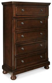 Porter Rustic Brown King Panel Bed, Chest and 2 Nightstands - B697B31