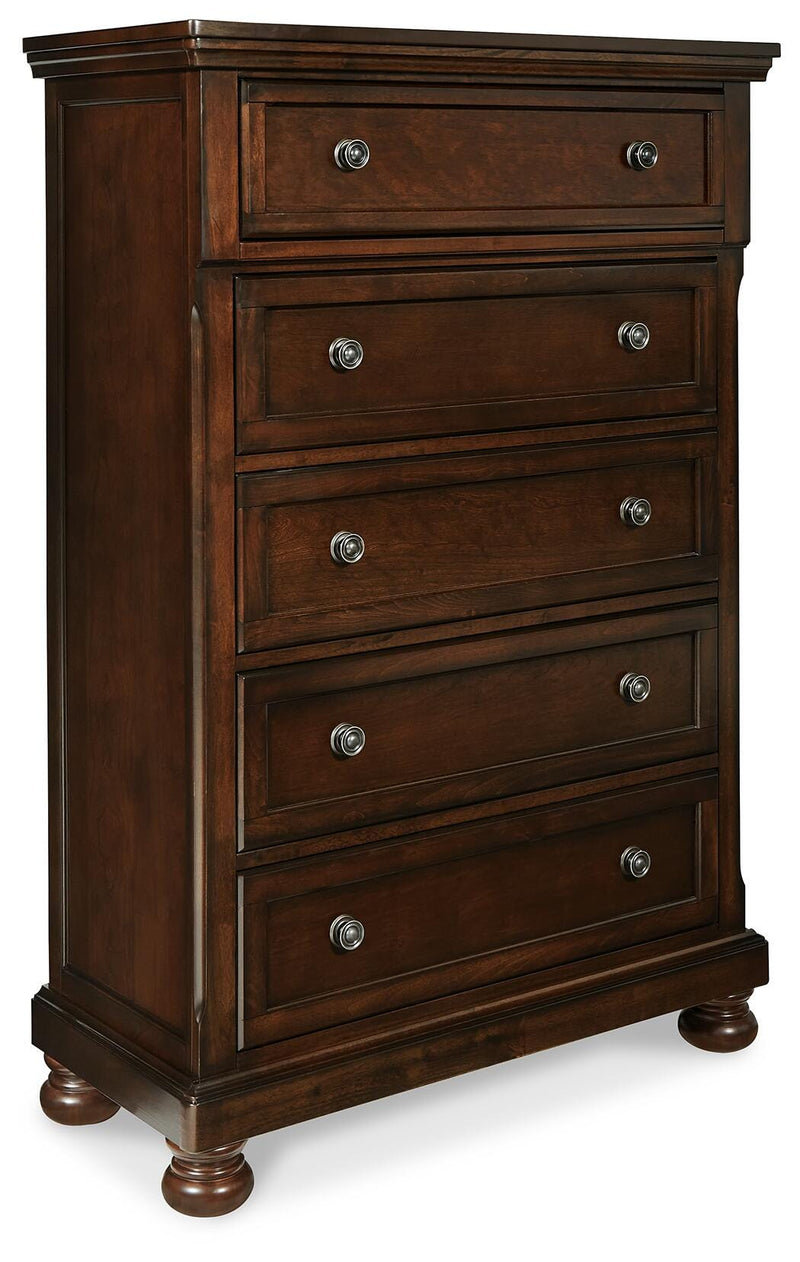 Porter Rustic Brown King Panel Bed, Chest and 2 Nightstands - B697B31